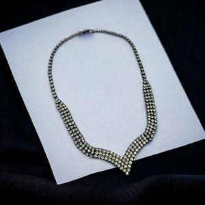 Vintage Rhinestone Necklace Sparkling Crystal Choker Bridal Wedding Jewelry 16"
